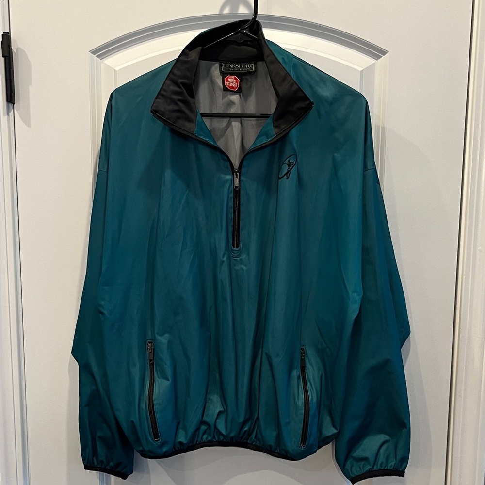 Linksport Vintage Teal Windbreaker Jacket Lg 1/4 Zip Lightweight Golf Pullover